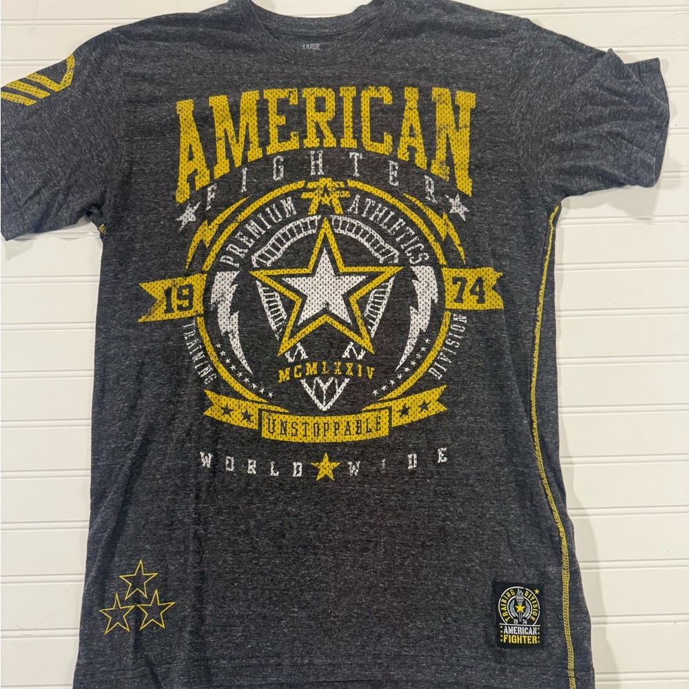 American Fighter Charcoal Tee with Vibrant Yellow Accents
